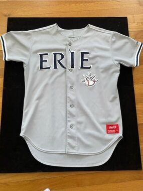 Rawlings  VINTAGE Gray ERIE SAILORS   Baseball Jersey with Navy Trim